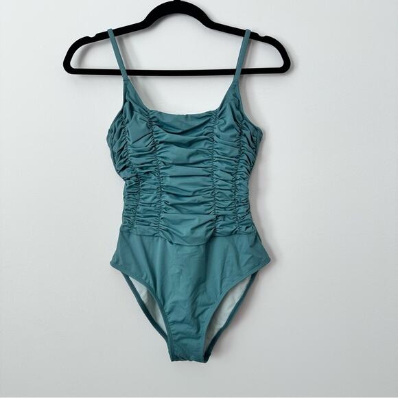 NWT CupShe Teal One Piece Ruched Swimsuit Small - Picture 1 of 4